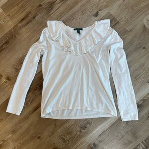 Ralph Lauren Cream Ruffle V-Neck Long Sleeve Top